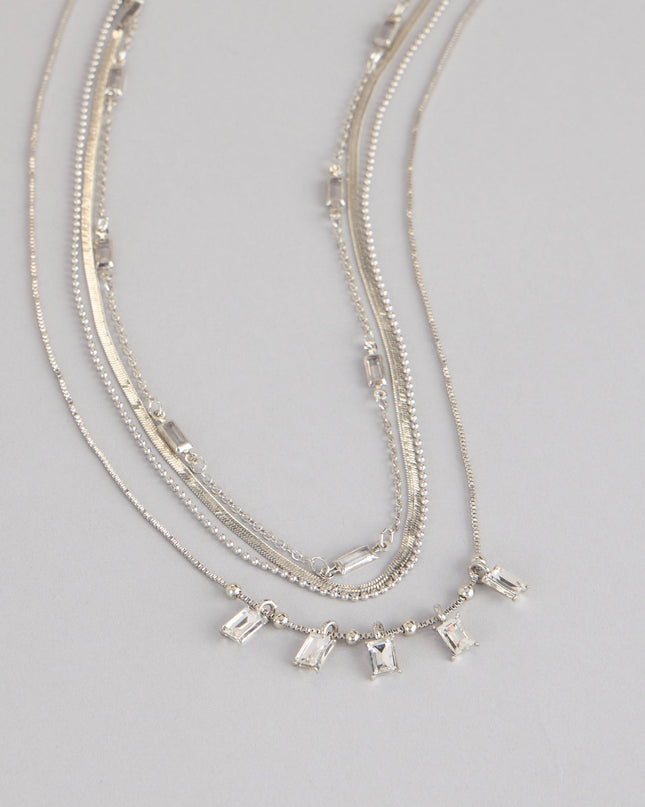 Cool Girl Shine Rhinestone Layered Necklace Set