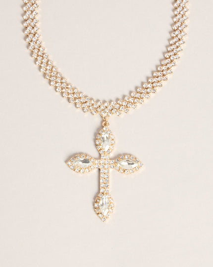Bold Shine Rhinestone Cross Statement Necklace