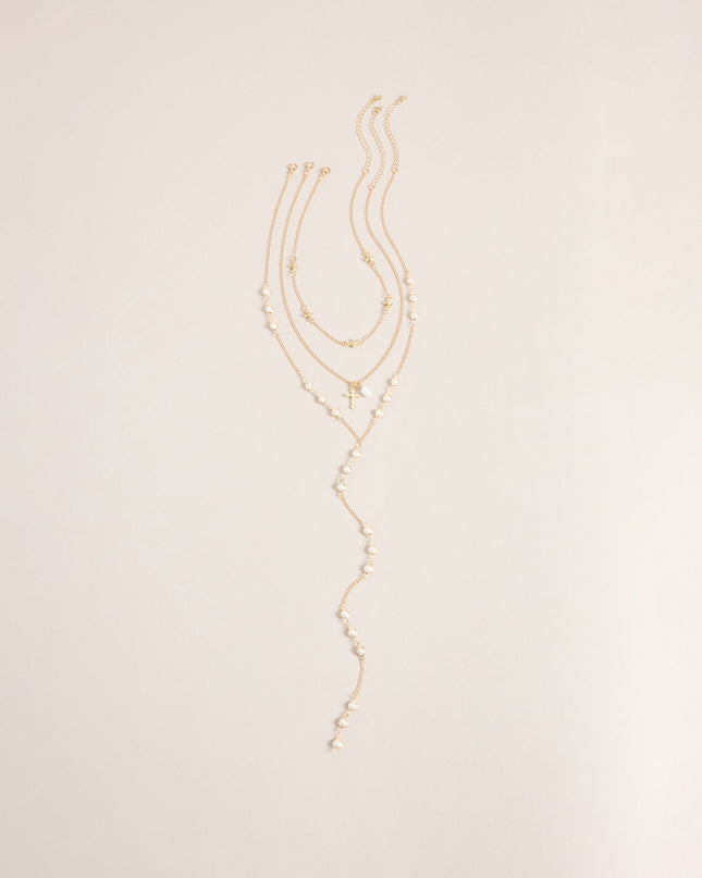 Pretty In Pearls Layered Lariat Necklace Set