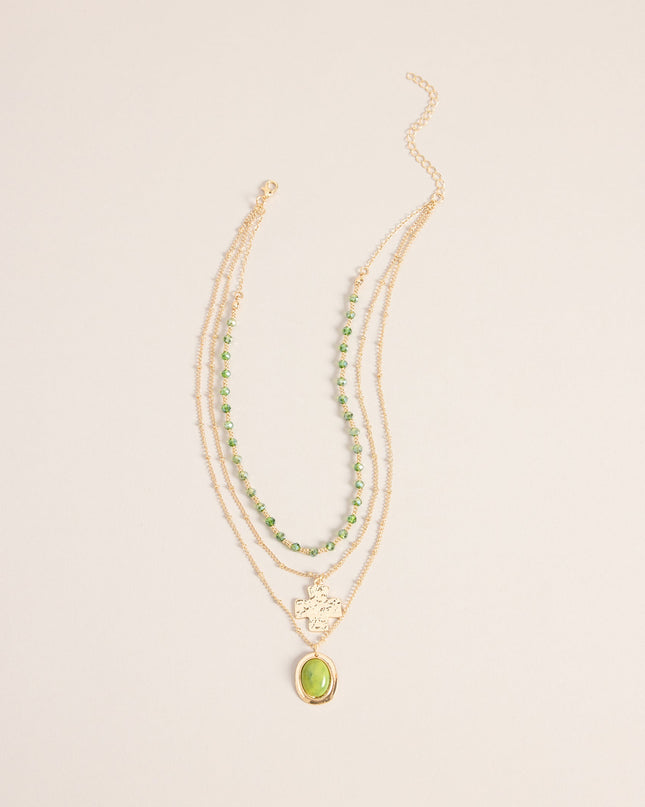 Chic And Styled Layered Stone Charm Necklace