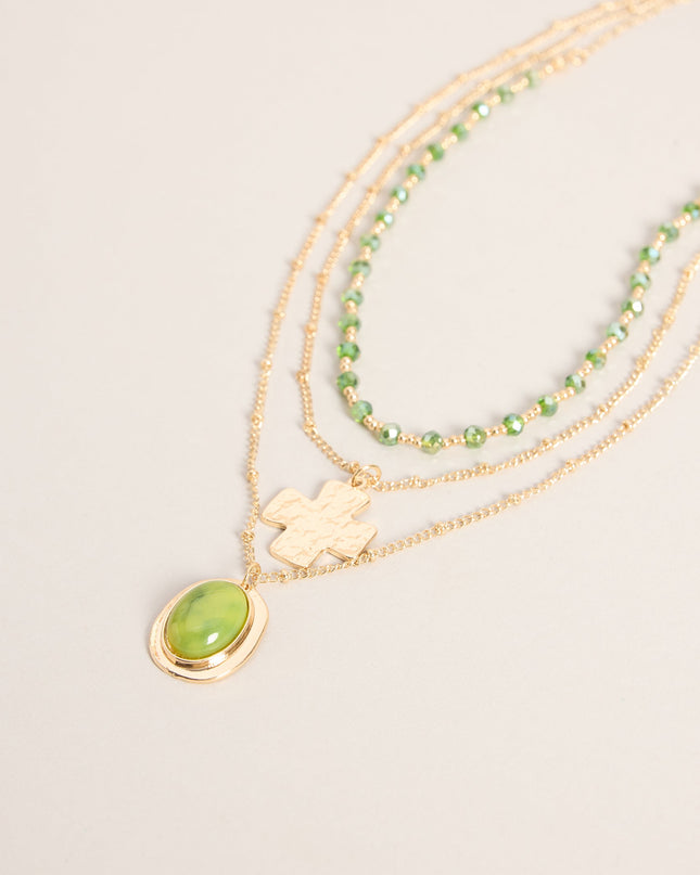 Chic And Styled Layered Stone Charm Necklace