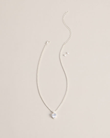Pretty Sparkle Rhinestone Heart Necklace And Stud Earrings Set