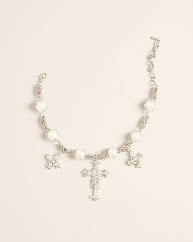 Sacred Spark Pearl Cross Necklace