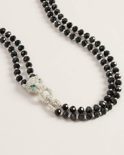 Fierce Finish Beaded Panther Necklace