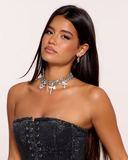 Blessed Edge Layered Cross Choker Necklace
