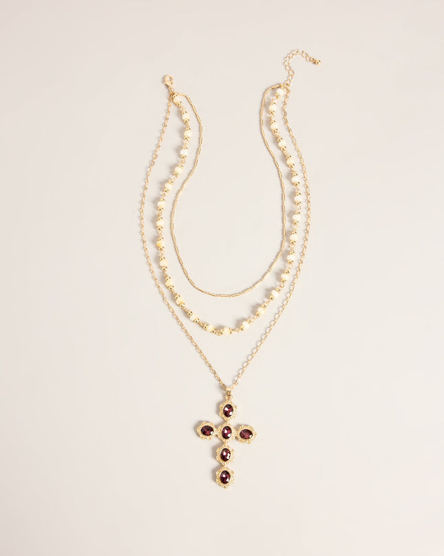 Divine Detail Layered Gemstone Cross Necklace