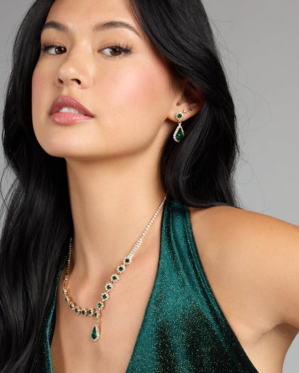 Luxe Look Gemstone Necklace And Earrings Set