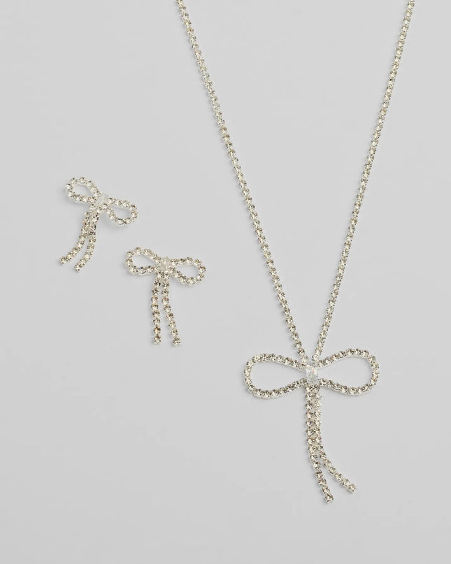 Adorably Glam Bow Necklace And Earrings Set