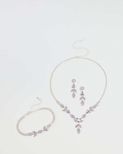 Style your vibe in seconds with the Luxe Desire Rhinestone Leaf Jewelry Set in lavender, a fashion accessories essential that completes any outfit with ease.