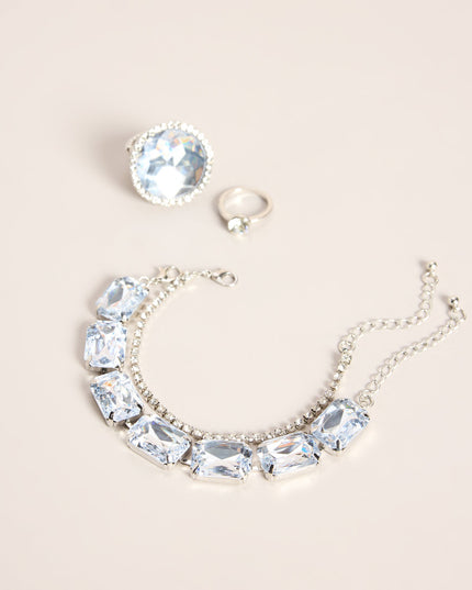 All Out Sparkle Rhinestone Ring And Bracelet Set