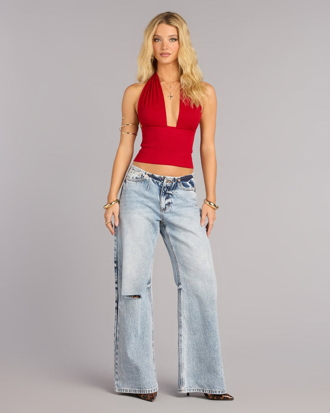Low Key Icon Rib Knit Halter Crop Top