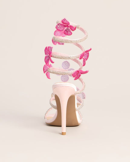 Glitzy Rhinestone Flower Spiral Stiletto Heels