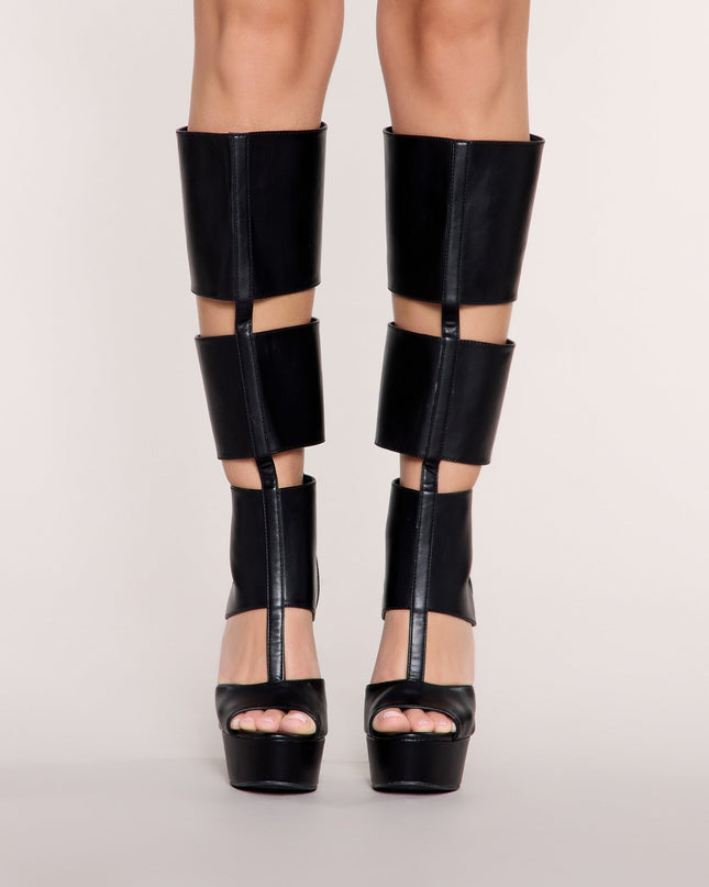 High Drama Faux Leather Cutout Platform Heels