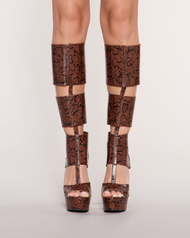 High Drama Faux Leather Cutout Platform Heels