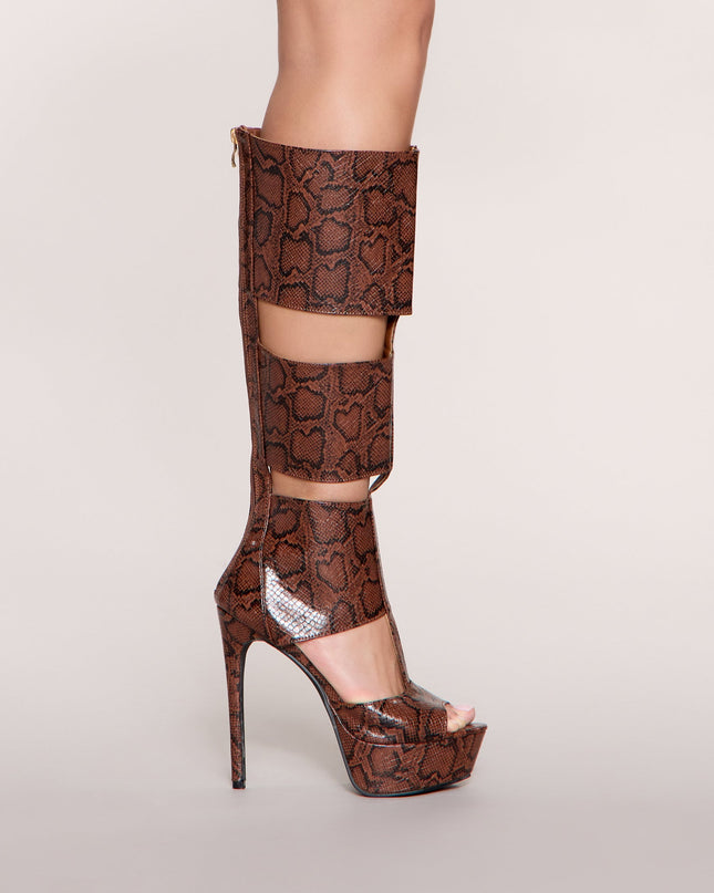 High Drama Faux Leather Cutout Platform Heels
