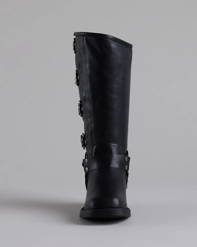 Totally Edgy Buckled Square Toe Boots