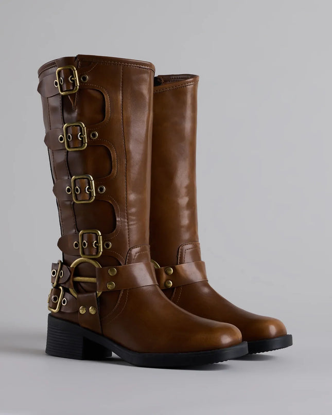 Totally Edgy Buckled Square Toe Boots