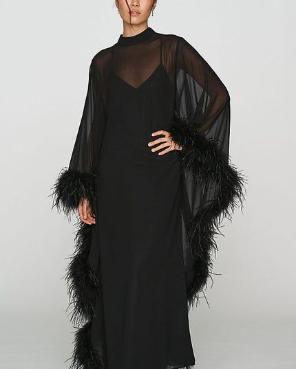 Hutch Feathered Women's Satin Kaftan Maxi Dress