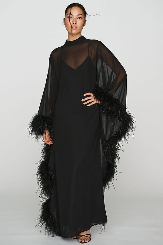 Hutch Feathered Women's Satin Kaftan Maxi Dress