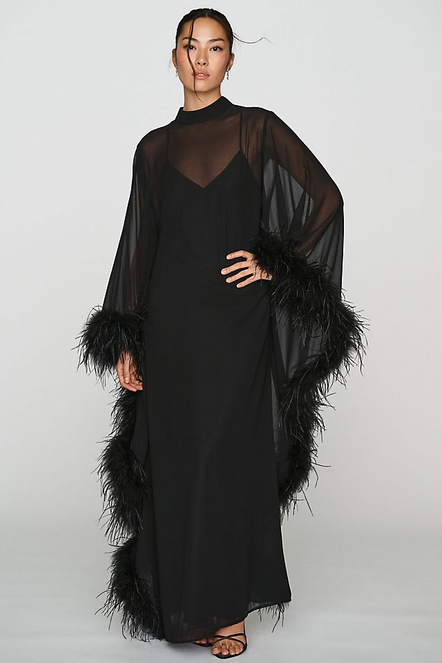 Hutch Feathered Women's Satin Kaftan Maxi Dress