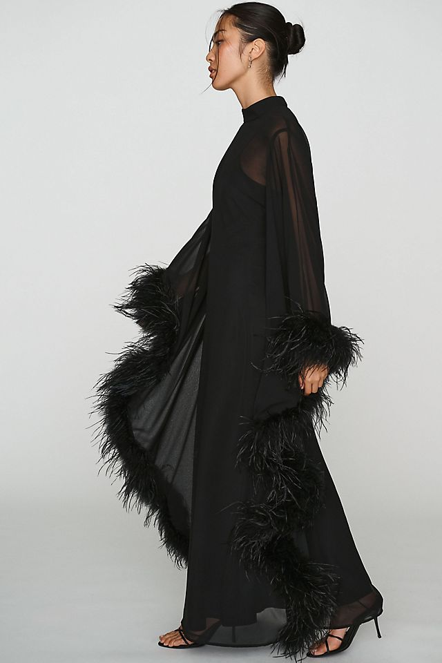 Hutch Feathered Women's Satin Kaftan Maxi Dress