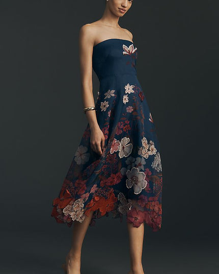 Maeve Women's Strapless Floral Chiffon Midi Dress