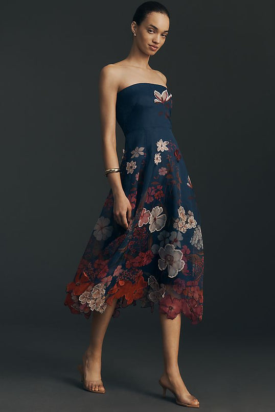 Maeve Women's Strapless Floral Chiffon Midi Dress