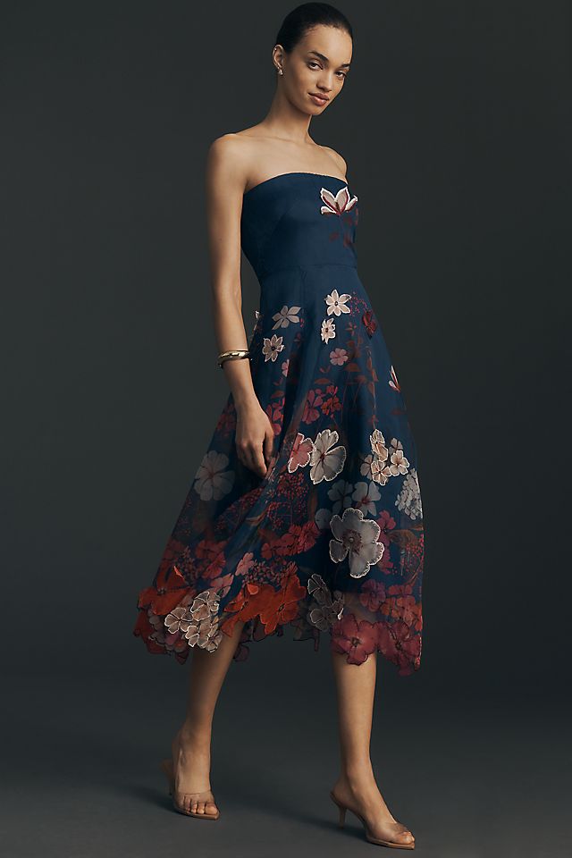 Maeve Women's Strapless Floral Chiffon Midi Dress