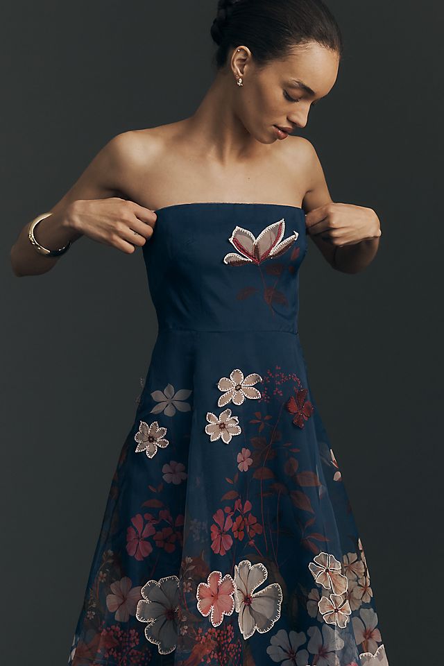 Maeve Women's Strapless Floral Chiffon Midi Dress