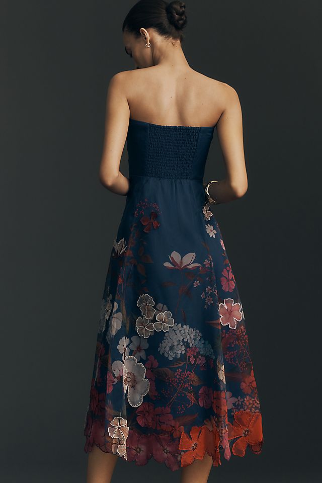 Maeve Women's Strapless Floral Chiffon Midi Dress
