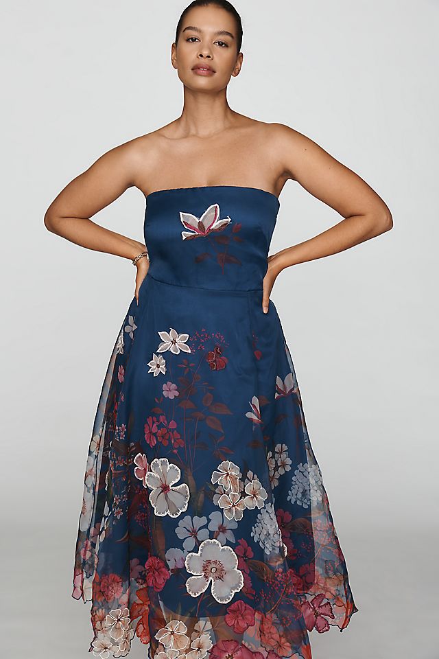 Maeve Women's Strapless Floral Chiffon Midi Dress