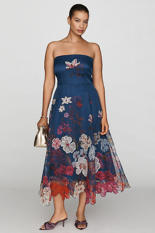 Maeve Women's Strapless Floral Chiffon Midi Dress