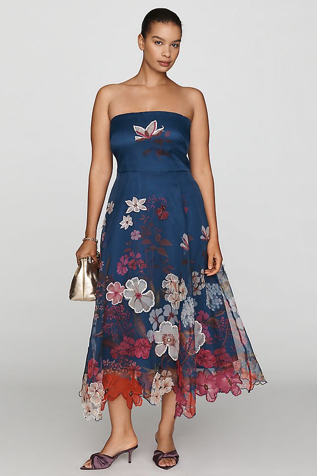 Maeve Women's Strapless Floral Chiffon Midi Dress
