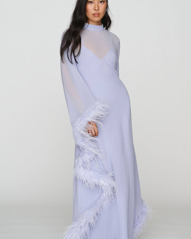 fp2-color:431|Hutch Feathered Women's Satin Kaftan Maxi Dress — Misty Blue — 1