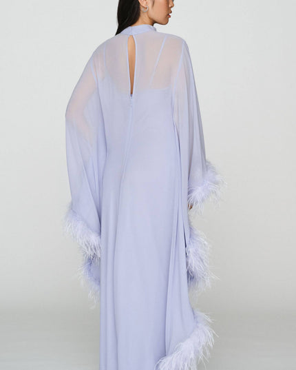 fp2-color:431|Hutch Feathered Women's Satin Kaftan Maxi Dress — Misty Blue — 2