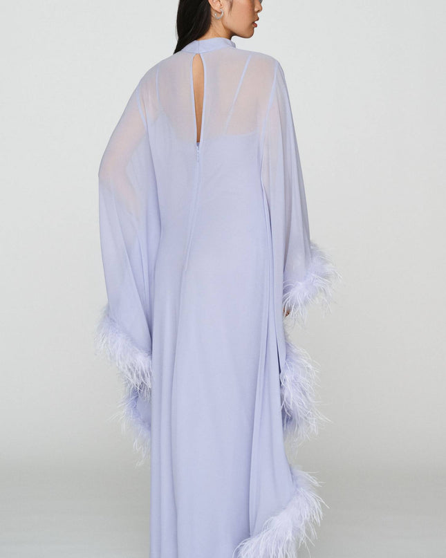 fp2-color:431|Hutch Feathered Women's Satin Kaftan Maxi Dress — Misty Blue — 2
