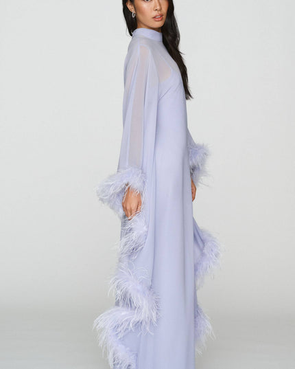 fp2-color:431|Hutch Feathered Women's Satin Kaftan Maxi Dress — Misty Blue — 4