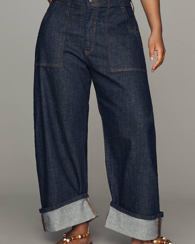 fp2-color:091|Pilcro Kayden Women's High-Rise Carpenter Barrel Jeans — Dark Denim — 8