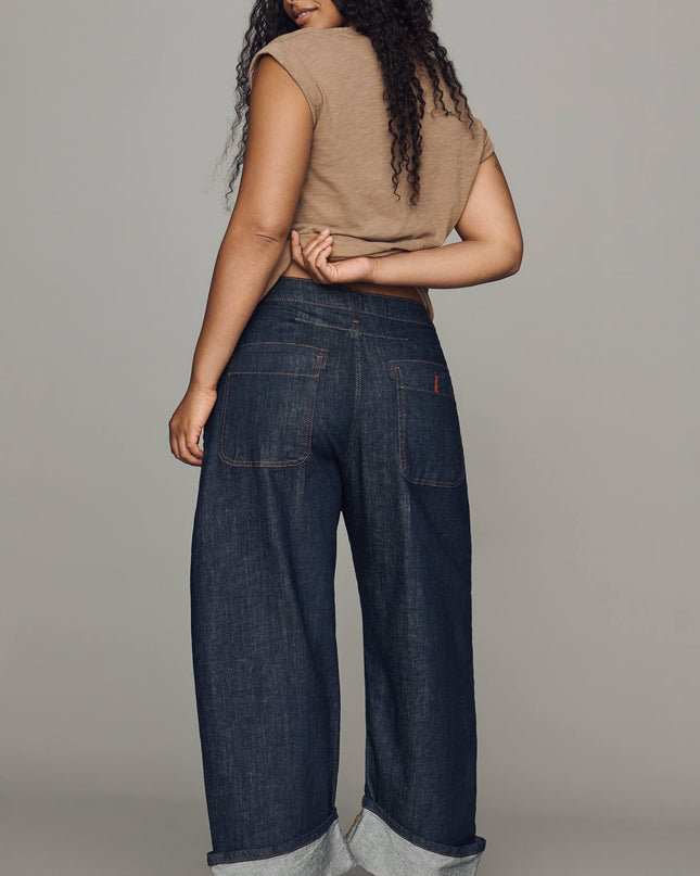 fp2-color:091|Pilcro Kayden Women's High-Rise Carpenter Barrel Jeans — Dark Denim — 9