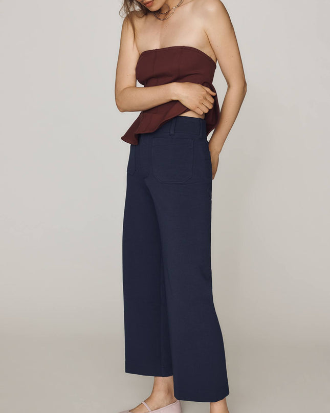 fp2-color:041|Maeve Colette Women's Knit High-Rise Wide-Leg Cropped Pants — Midnight Navy — 3