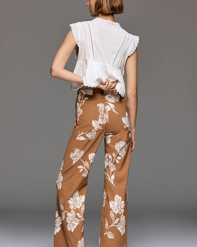 fp2-color:524|Maeve Colette Women's High-Rise Wide-Leg Pants — Brown Floral — 3