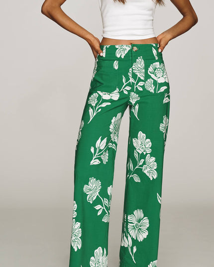 fp2-color:525|Maeve Colette Women's High-Rise Wide-Leg Pants — Green Floral — 2