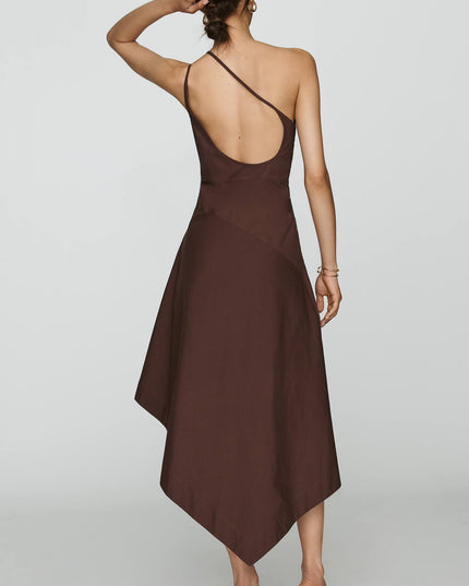 fp2-color:029|Yukiko Noritake Women's Asymmetric Floral Midi Dress — Brown Pattern — 3