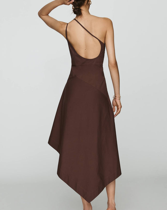 fp2-color:029|Yukiko Noritake Women's Asymmetric Floral Midi Dress — Brown Pattern — 3