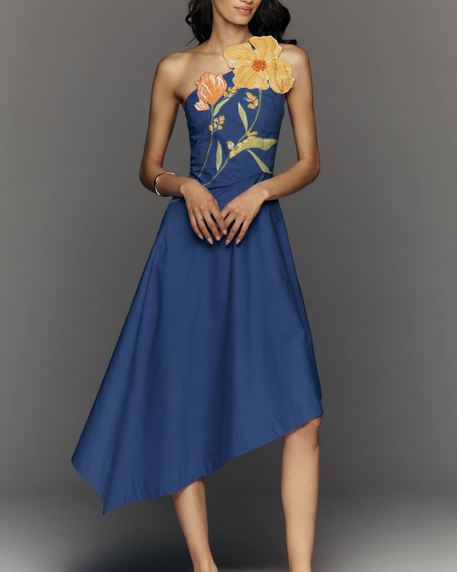 fp2-color:040|Yukiko Noritake Women's Asymmetric Floral Midi Dress — Blue — 1