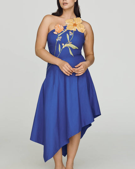 fp2-color:040|Yukiko Noritake Women's Asymmetric Floral Midi Dress — Blue — 5