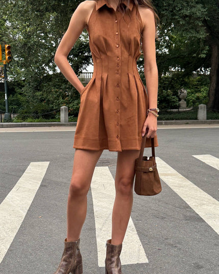 fp2-color:020|Exquise Tobie Women's Pintuck Mini Dress — Brown — 6