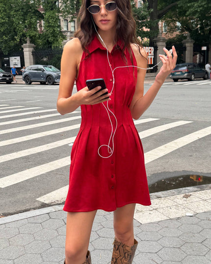 fp2-color:060|Exquise Tobie Women's Pintuck Mini Dress — Red — 6