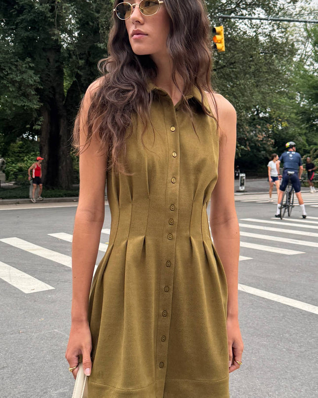 fp2-color:230|Exquise Tobie Women's Pintuck Mini Dress — Olive — 4