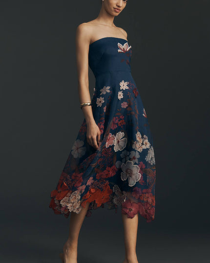 fp2-color:041|Maeve Women's Strapless Floral Chiffon Midi Dress — Navy — 1